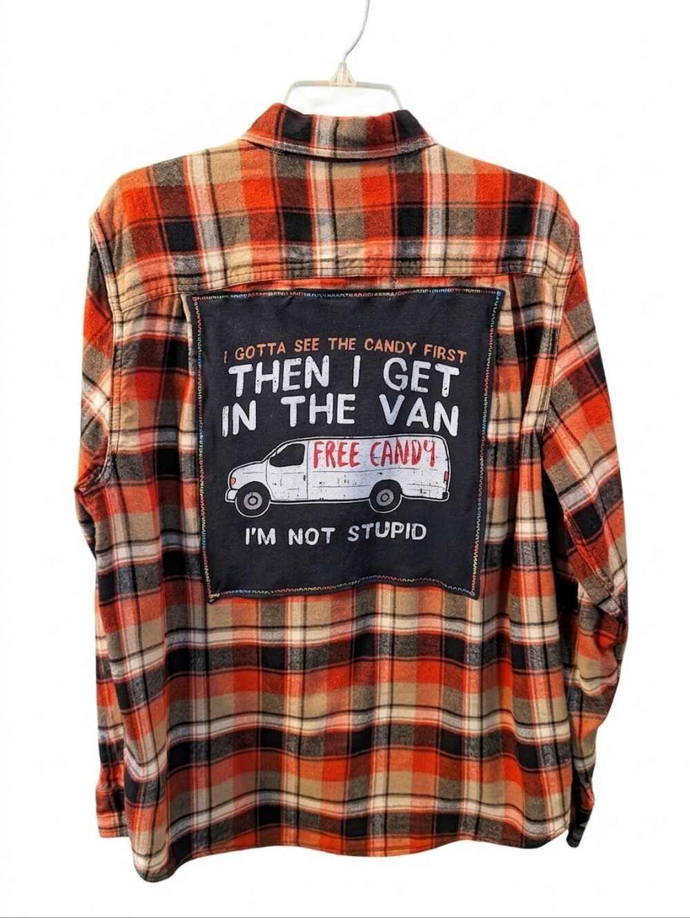 Halloween Candy Van Flannel Upcycled One of a Kind